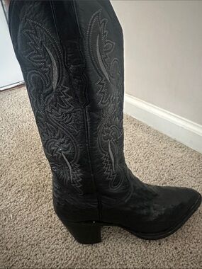 Vintage Dan Post Genuine Black Ostrich Leather Cowboy Boots - women size 7 M
